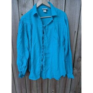 Vintage 80s International Male Pirate Shirt Blue Cotton Lace Up Medium